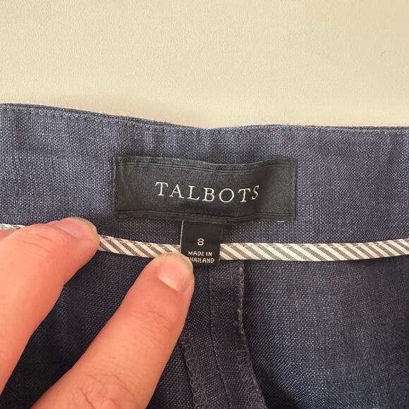 Talbots Linen Side Zip Wide Leg Pants Size 8 Navy Blue Lagenlook Casual Summer - Picture 4 of 6